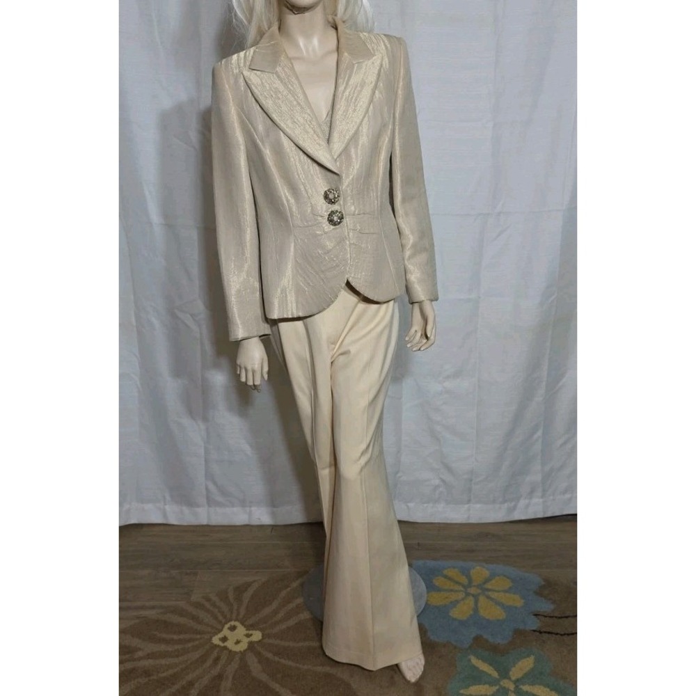 Escada Navy 3 Piece Women's Suit Set Size 40 Blazer 42 Pants Gold Beige‎